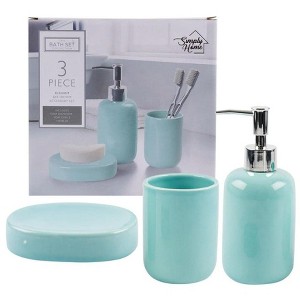 Home Mart Goods Blue Dolomite Bathroom Accessories Set - Soap Dispenser, Soap Dish & Tumbler - 1 of 4