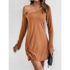 Women's Fall Off The Shoulder Dresses Casual Long Sleeve Ruched Side Slit Cocktail Party Bodycon Mini Dress - 4 of 4