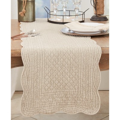 Taupe Cotton Quilted Table Runner with Scalloped Edges