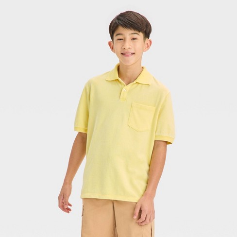 Boys' Short Sleeve Washed Polo Shirt - art class™ Lemon Yellow XXL