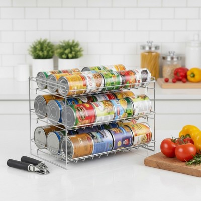 Hastings Home 3-Tier Can Dispenser Organizer Rack - Storage Accessory for Kitchen Pantry, Countertops, and Cabinets - Chrome — фото 2