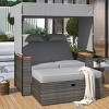 Outdoor Patio Rattan Daybed, 2 Pcs Daybed with Adjustable Backrests and Roof, Loveseat Bench Lounge with Cushions and Pillows-Coolbibila - 3 of 4