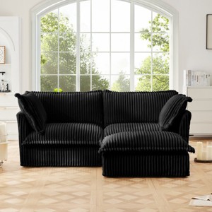 Slipcovered Sectional Sofa, 2 Seater Sofa with Removable Cover, Sofa with Convertible Ottoman, Corduroy Fabric Sectional Sofas-Cuddlewood - 1 of 4