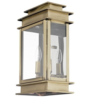 Antique Brass Princeton 2-Light Outdoor Wall Lantern with Clear Glass