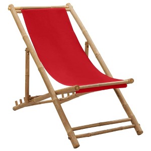vidaXL Deck Chair Bamboo and Canvas Red - 1 of 4