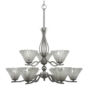 Toltec Lighting Revo 9 - Light Chandelier in  Aged Silver with 7" Italian Ice Shade - 1 of 1