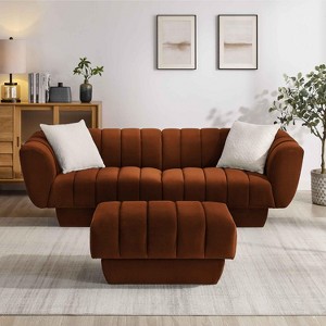 MINIMORE Modern Style 88.2''W Charlotte 3Seater Chesterfield Sofa with Ottoman Set - 1 of 4