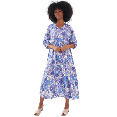 ellos Plus Size V-Neck Tiered Midi Dress