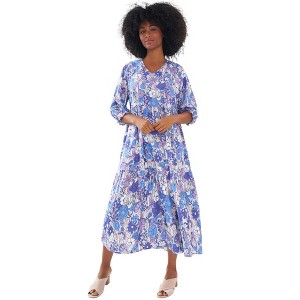 ellos Plus Size V-Neck Tiered Midi Dress - 1 of 4