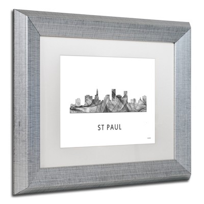 Trademark Fine Art -Marlene Watson 'St Paul Minnesota Skyline WB-BW' Matted Framed Art