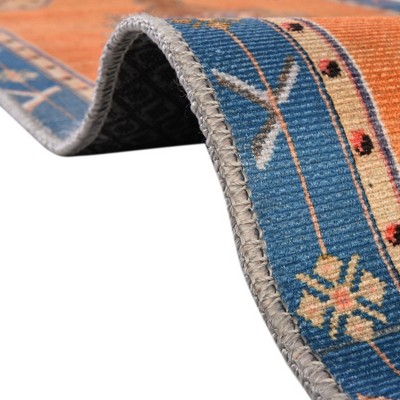 Timeless Orange and Blue Chenille Runner Rug