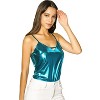 Allegra K Women's Metallic Shiny Party Deep V Neck Spaghetti Straps Cami Tops - 4 of 4