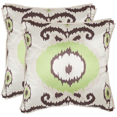 Giselle Lime Green and Taupe Suzani Pattern Pillow Set