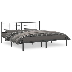 vidaXL Elegant King Metal Bed Frame-Black Powder-Coated Steel-Modern Bedroom Furniture with Headboard-81.5"x78"x35.4" - 1 of 4