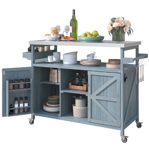 NicBex Stainless Steel Kitchen Island Kitchen Cart with Storage with Spice Rack, Towel Rack, 3 Open Shelves - 1 of 4