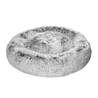 Jumbo Mist Gray Plush Faux Fur Orthopedic Donut Pet Bed