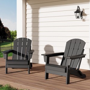 Folding Adirondack Chairs Set of 2, HDPE Plastic Outdoor Chairs with Wood Texture - 380Lbs & Weather Resistant - 1 of 4