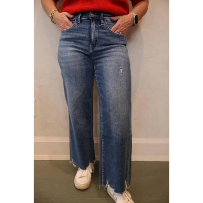 Women's High Rise Crop Wide Leg Jeans - FLYING MONKEY