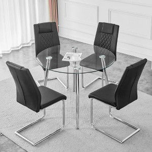 Nicbex Dining Table Set for 4 Kitchen Table Modern Luxurious Round Tempered Glass Dining Table Set with 4 Dining Chair - 1 of 4