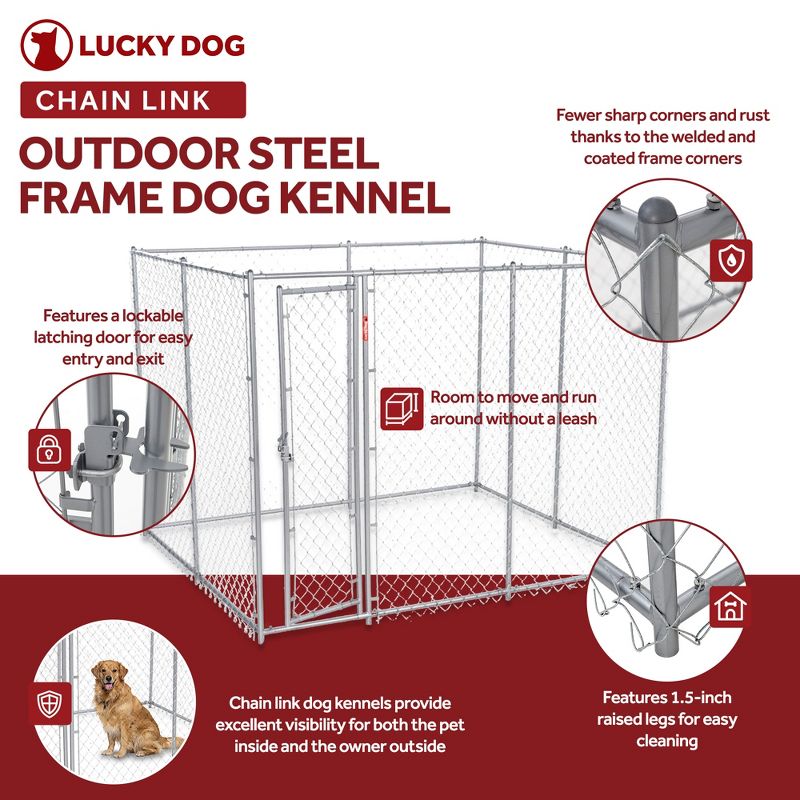 Lucky Dog 10' x 10' Chain Link Dog Kennel (2 Pack) & Waterproof Roof Cover, 3 of 7