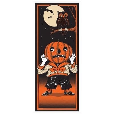 Beistle Vintage Halloween Door Cover Jack-O-Lantern Goblin with Owl, Bat, Full Moon