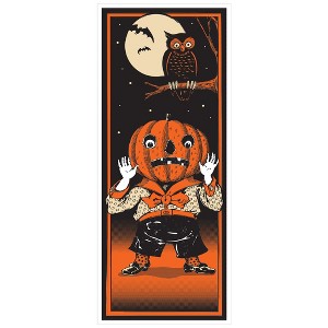 Beistle Vintage Halloween Door Cover Jack-O-Lantern Goblin with Owl, Bat, Full Moon - 1 of 2