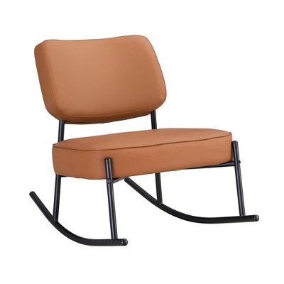 FURNIinspire Bathroom Vanity Mirrors Modern PU Rocking Chair with Cushioned Seat and Gold Metal Legs for Living Room and Office, Brown, 25"*33.8"*29"