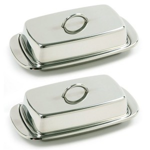 Norpro Durable Stainless Steel Double Wide Covered Butter Dish with Lid - 1 of 4