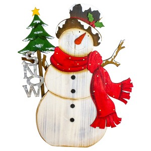 Northlight Snowman with "Snow" and Pine Tree Sign Wooden Christmas Decoration - 18" - 1 of 4