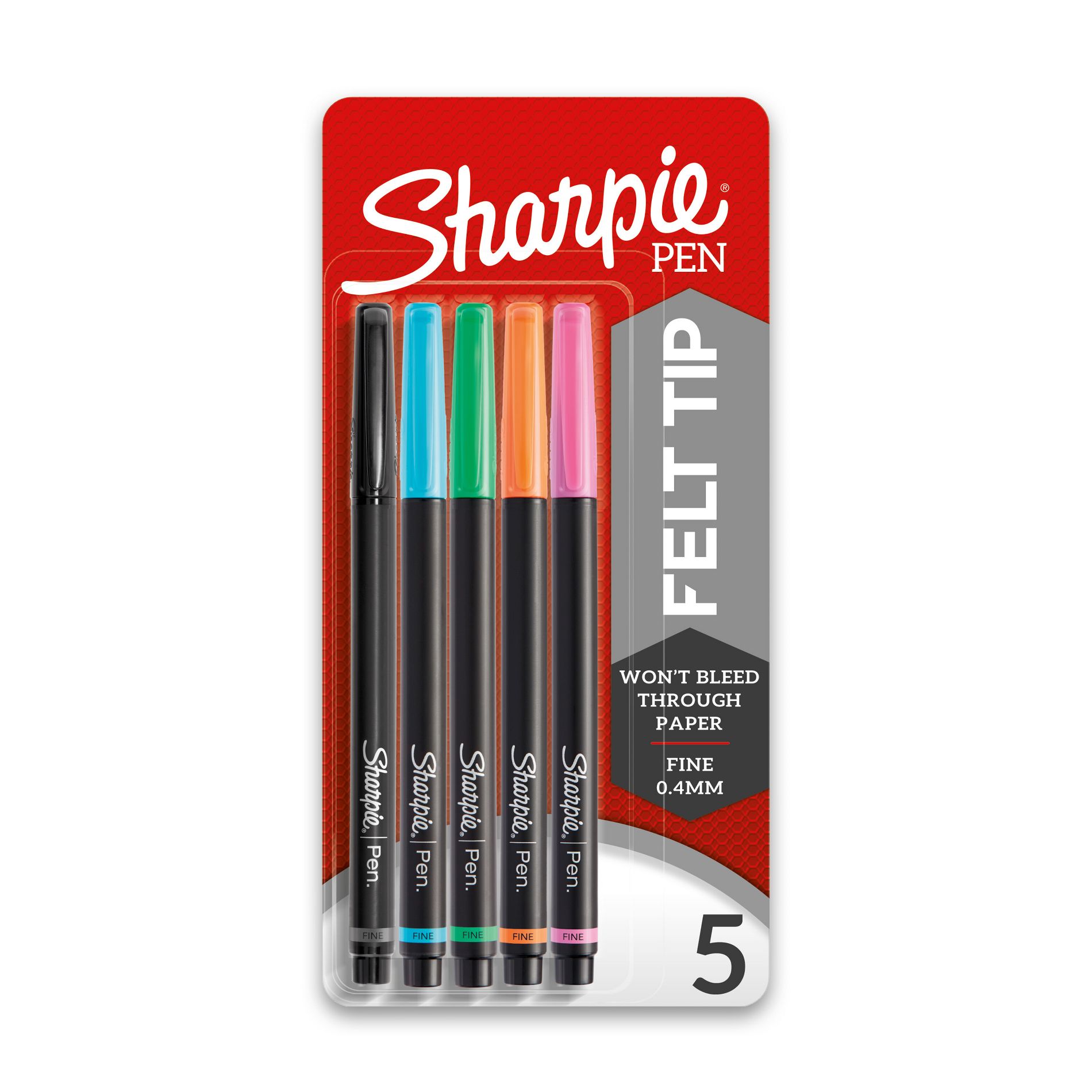 Sharpie 5pk Felt Marker Pens 0.4mm Fine Tip Multicolored: Quick Drying, Fade & Water-Resistant, Porous Point, 5 Colors