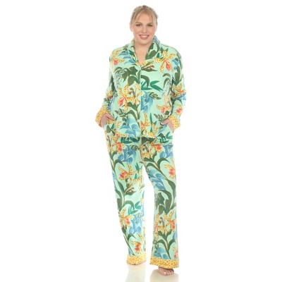 Plus Size Long Sleeve Floral Pajama Set Blue 1x - White Mark : Target