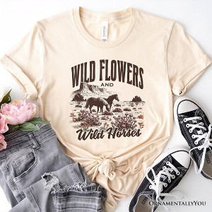 Wild Flowers and Wild Horses T-Shirt, Retro Western White and Natural Tee for Free-Spirited Women| OrnamentallyYou - 1 of 4