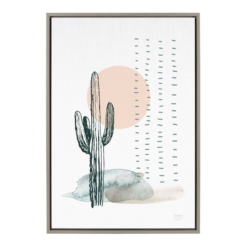Photos - Other Decoration 23" x 33" Sylvie Desert Cactus Framed Canvas by Statement Goods Gray - Kate & Laurel All Things Decor