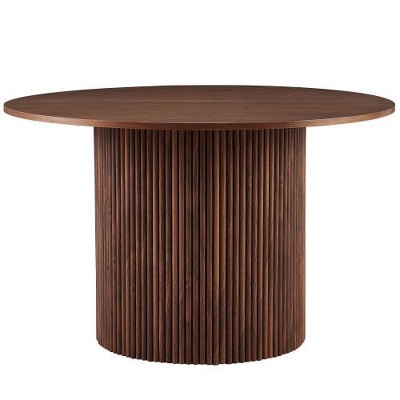 CENGHU Wood Round Dining Table for 4, Modern Farmhouse Kitchen Table, End Table with Wood Strip Base for Kitchen, Living Room, Dining Room
