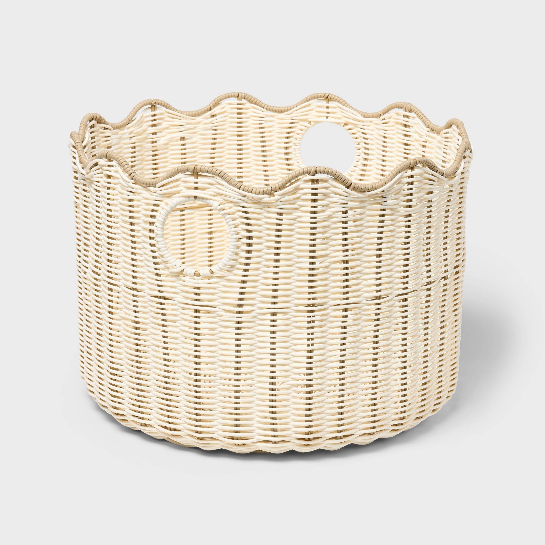 Scalloped Poly Rattan Floor Basket - Brightroom™