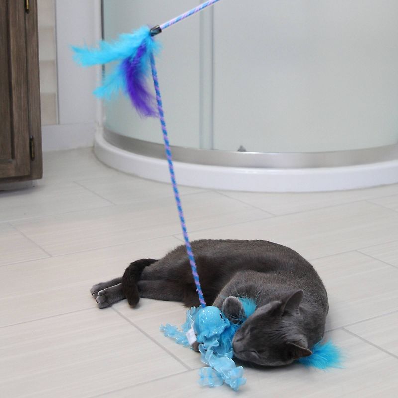 Quirky Kitty Jiggling Jellyfish Wand Cat Toy - Blue, 4 of 7