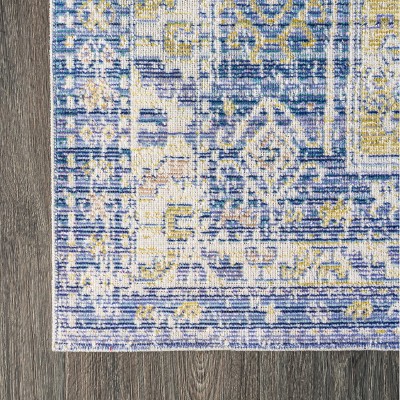 Reversible 4'x6' Blue Medallion Synthetic Area Rug