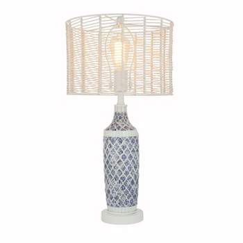 25" Alice Glass and Tan Rattan Table Lamp Blue/White - River of Goods