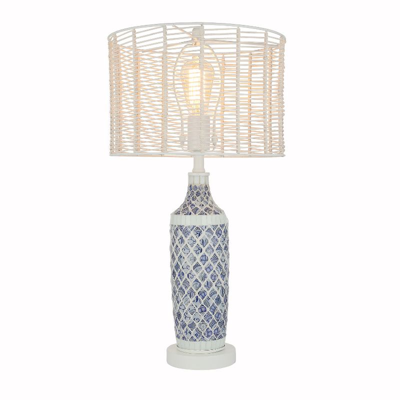 25&#34; Alice Glass and Tan Rattan Table Lamp Blue/White - River of Goods, 1 of 12