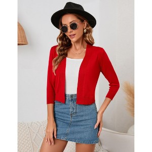 Clearlove Women's 3/4 Sleeve Open Front Cropped Cardigan Sweater Lightweight Knit Short Shrugs - 1 of 4