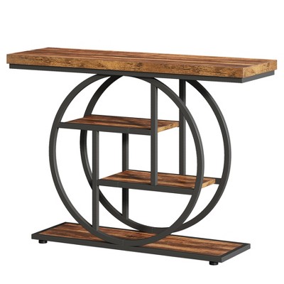 Dexmalle Industrial Unique Circle Metal Frame Console Table ,4-Tier