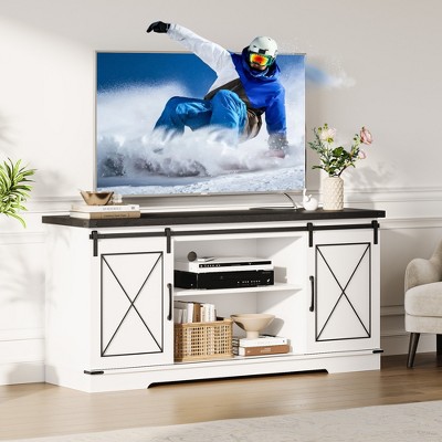 Farmhouse Tv Stand for 65 Inch TV, Entertainment Center with Sliding Barn Doors and Adjustable Shelf, Storage Cabinet for Living Room, Bedroom