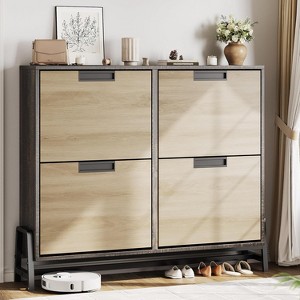 4 Flip-Drawer Shoe Cabinet - Narrow 3-Tier Organizer with Metal Legs for Entryway & Hallway - 1 of 4