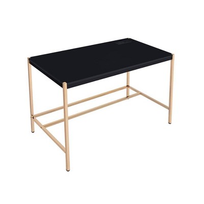 Sleek 45" Black Wood Writing Desk with USB Port and Filing Cabinet