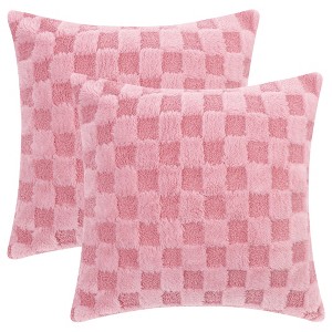 Unique Bargains Decorative Faux Fur Soft Cozy Plush Plaid Decorative Throw Pillow Covers 2 Pcs - 1 of 4
