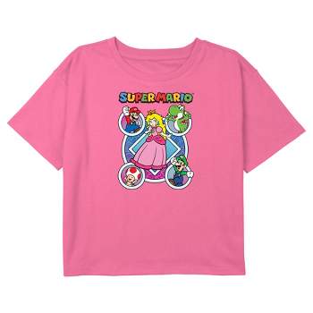 Girl's Nintendo Super Mario Bros Princess Peach Character Circles Crop T-Shirt