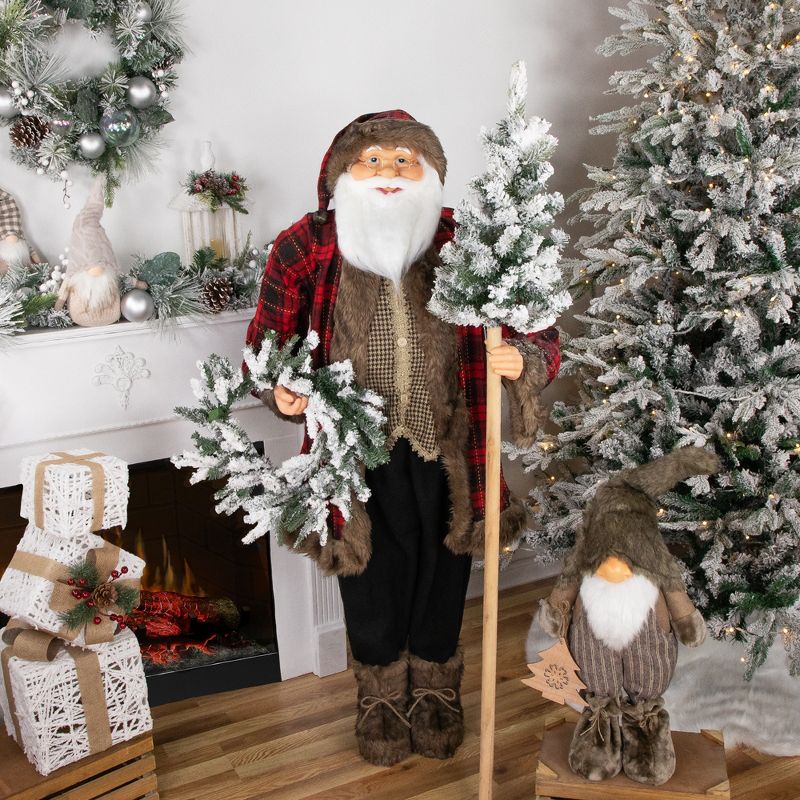 Northlight Santa Claus with Flocked Alpine Tree and Wreath Commercial Christmas Figure - 5', 2 of 7