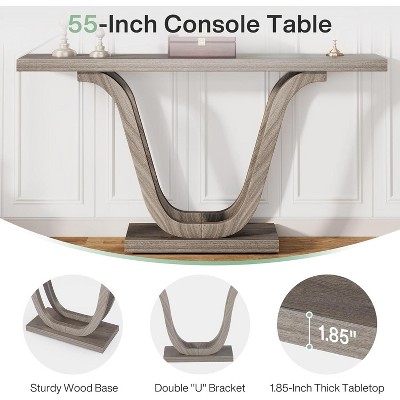 Gulches Farmhouse 55" Console Sofa Hallway Table, Wood, U-Shaped Legs, Light Grey