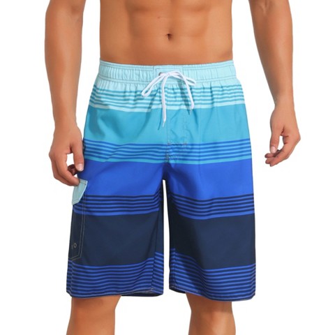 INSPIRE CHIC Men's Colorblock Striped Drawstring Vacation Surfing Long Board Shorts 32 Blue
