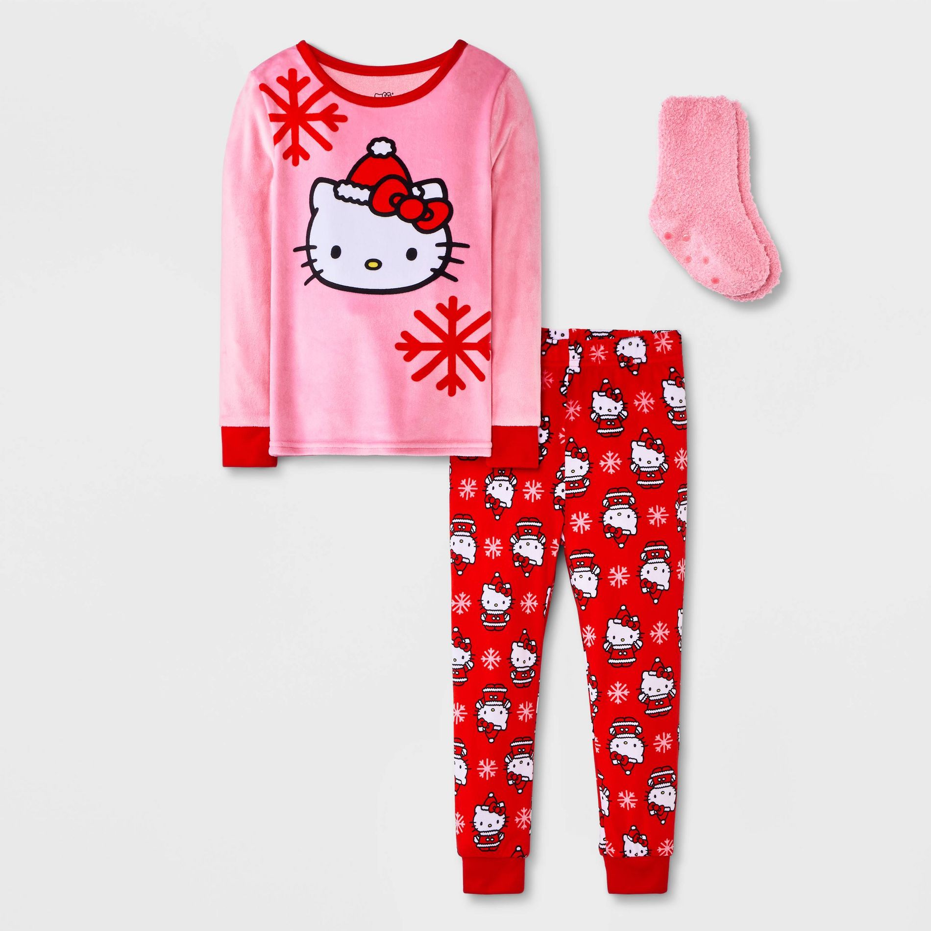 Toddler Girls' 2pc Hello Kitty Snuggly Soft Pajama Set with Socks - Pink